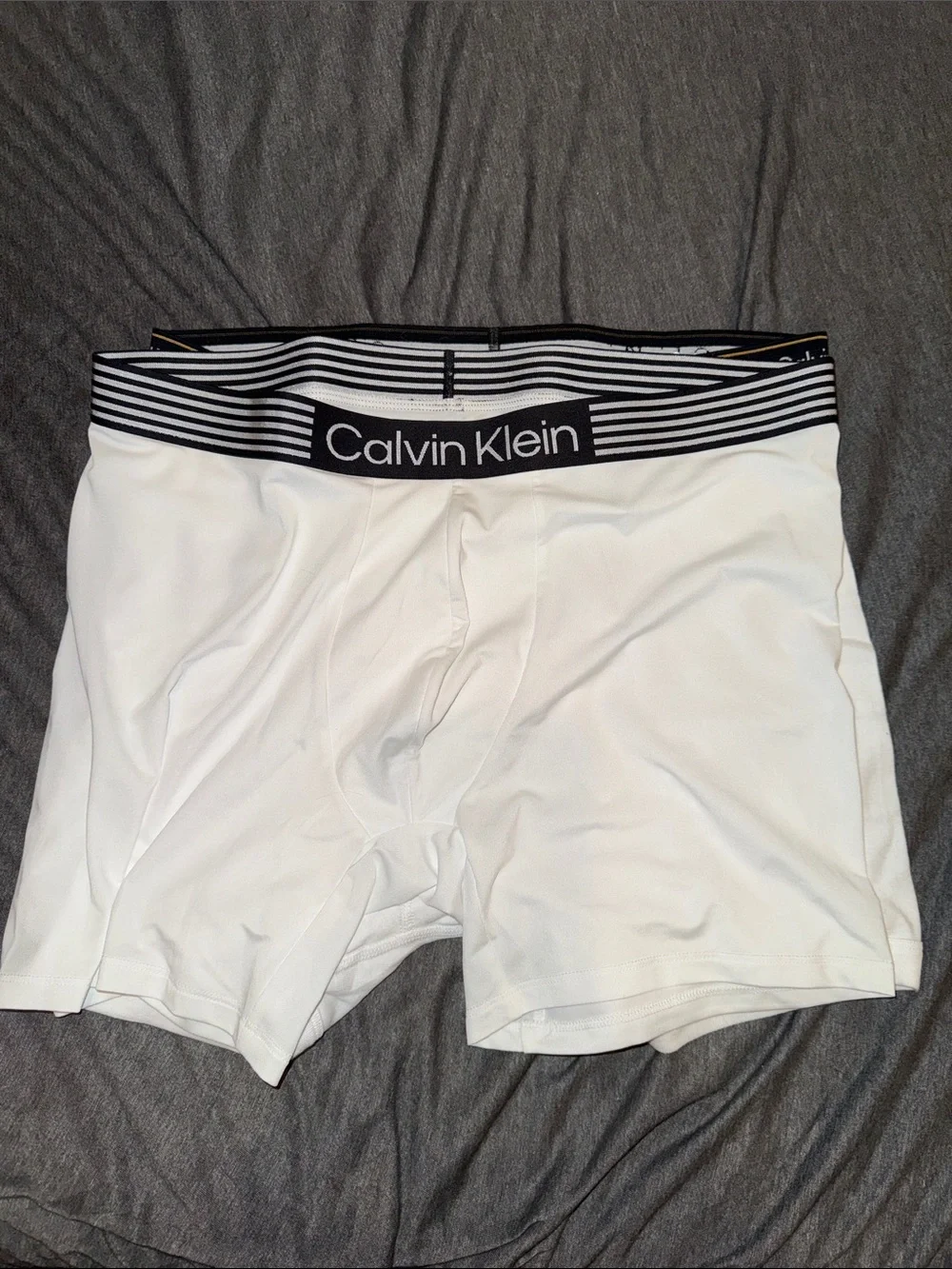 Calvin Klein White Boxer Briefs with Black-Striped Waistband